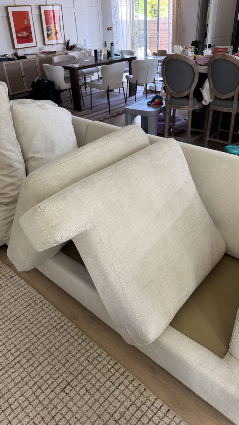 Sectional sofa after deep cleaning, fresh and fluffy
